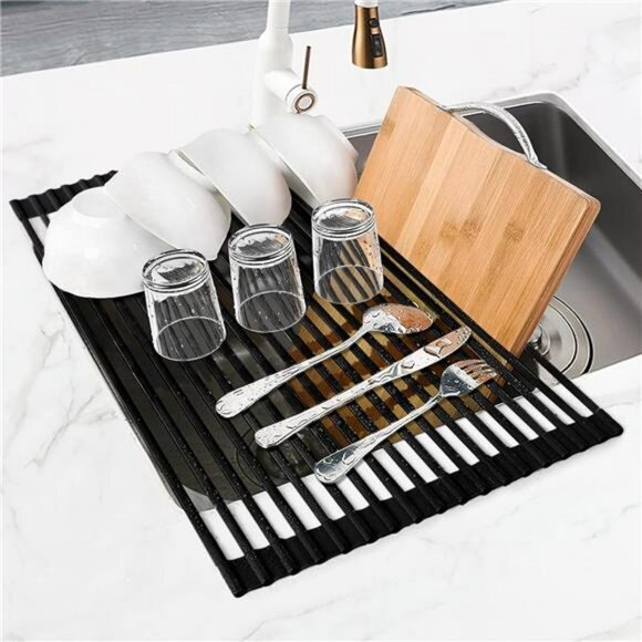 Over sink roll up dish drying rack silicone foldable kitchen mat heat resistant - Picture 2 of 7